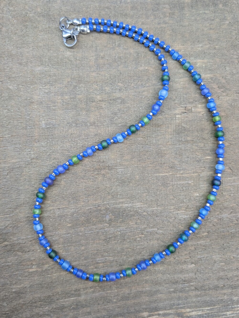Beaded Choker Necklace - Blue Boho Summer Jewelry